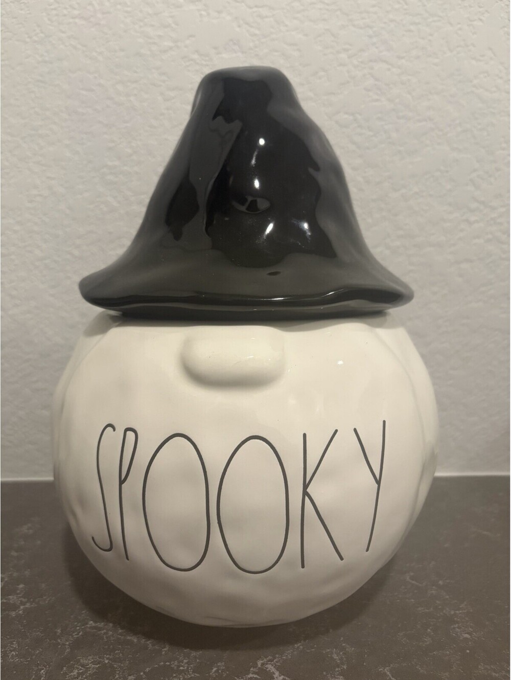 HALLOWEEN "SPOOKY" Gnome Cookie Jar 1Ceramic 10"x7" Rae Dunn Artisan EUC